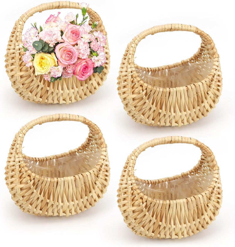 OXDFK 4 PCS Rattan Half Moon Wicker Basket, Small Wicker Woven Basket with Handle, Woven Wedding Flower Girl Baskets, Picnic Basket, for Home Wedding Decor, Photo Props, Camping - Image 1